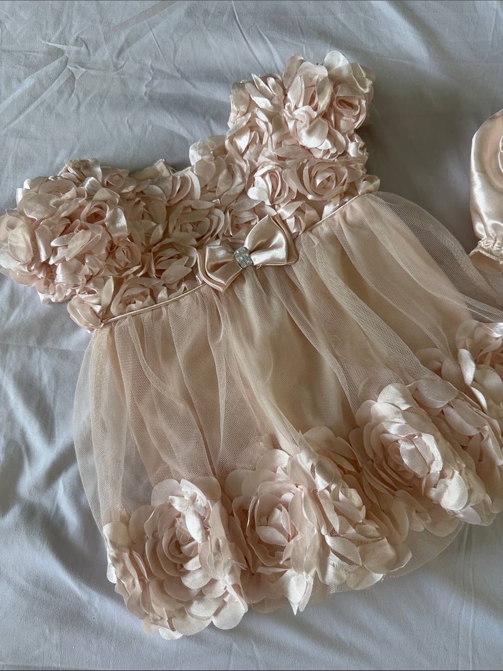 Nannette Pale Blush Satin & Floral Tulle Baby Headband Set